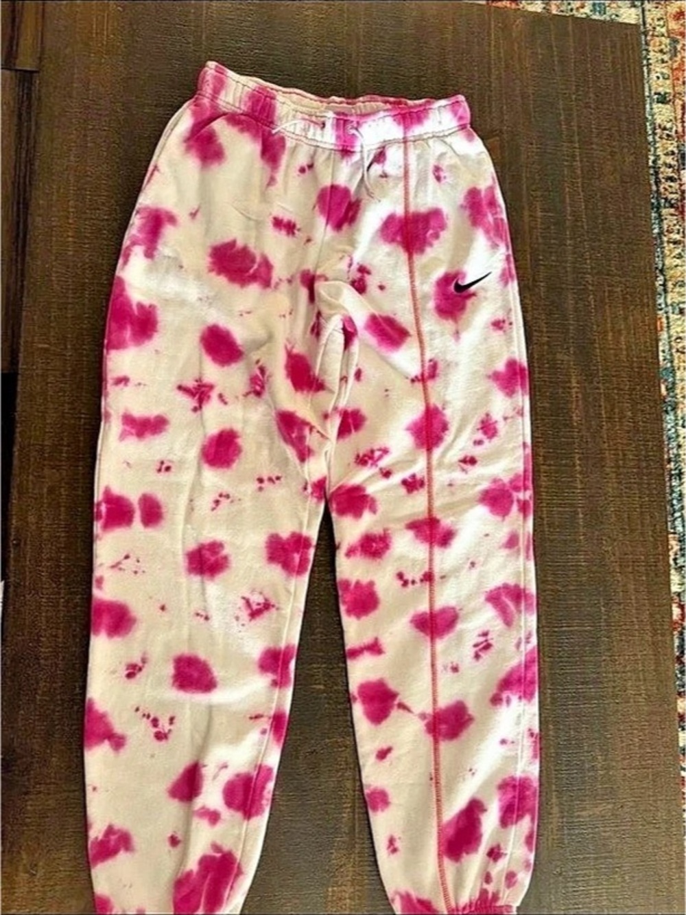 Nike Sportswear Fleece Tie-Dye Easy Pants in Pink & White